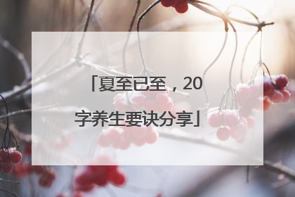 夏至已至，20字养生要诀分享