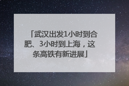 武汉出发1小时到合肥、3小时到上海，这条高铁有新进展